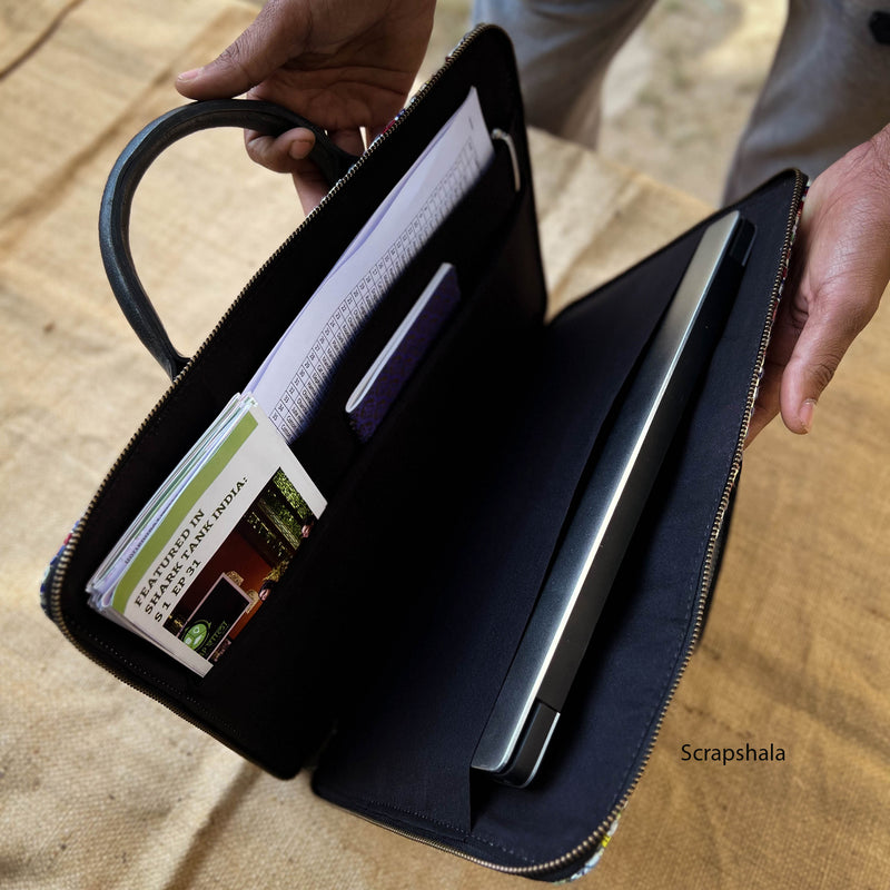 Minimalist Laptop Bag | Upcycled Paper | Flexible Tube Handle | Handloom textile | Scrapshala