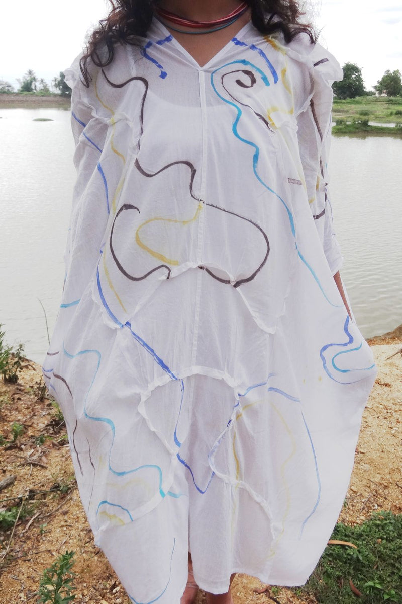 Asian In Me |Cotton Women's White Hand-Painted & Anti-Fit Dress | Zero-Waste Design | DC Path To Infinity Dress