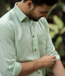 Earthy Route Lyocell Linen Full Sleeve Shirt in Fresh Green