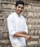 Earthy Route Lyocell Linen Mandarin Shirt in Snow White