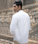 Earthy Route Lyocell Linen Mandarin Shirt in Snow White