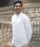 Earthy Route Lyocell Linen Mandarin Shirt in Snow White