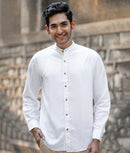 Earthy Route Lyocell Linen Mandarin Shirt in Snow White