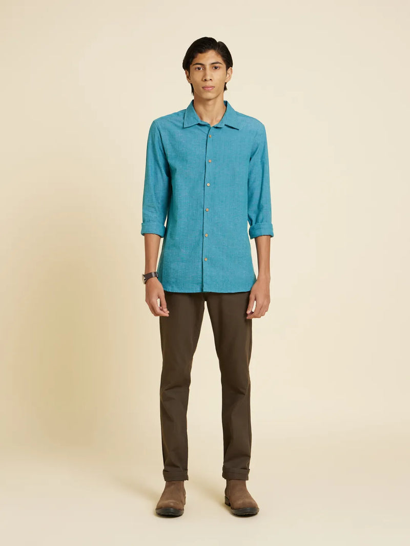 Patrah Khadi - Handwoven Serene Bondi Blue Handloom Shirt