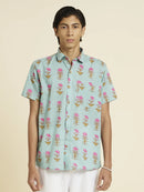 Patrah Block Santorini Pink Lotus Printed Shirt