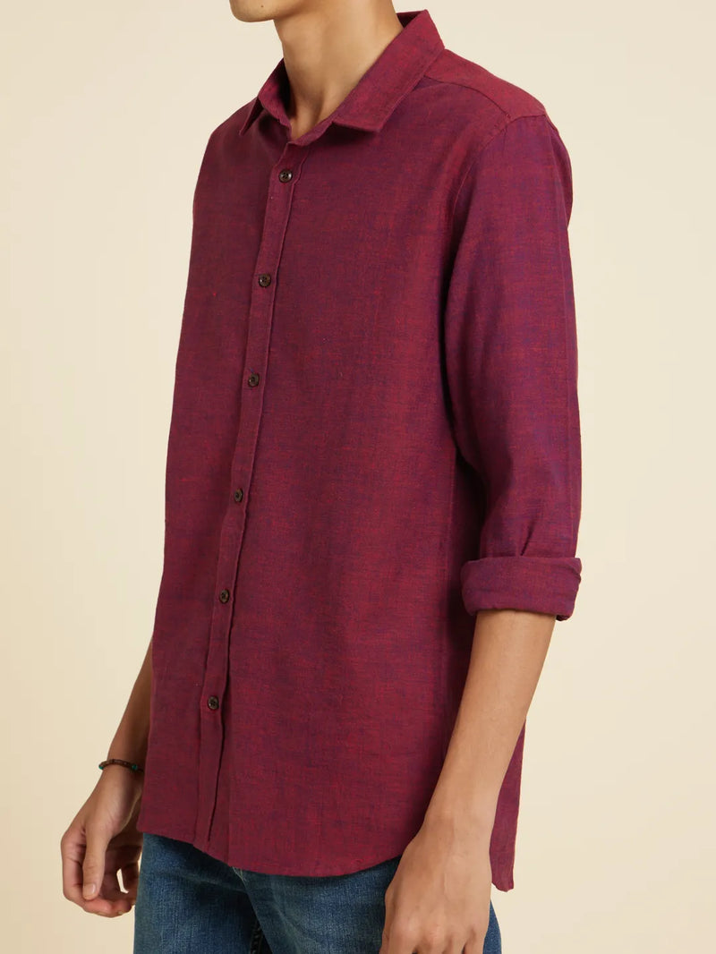 Patrah Khadi - Handwoven Viva Magenta - Indigo Handloom Shirt