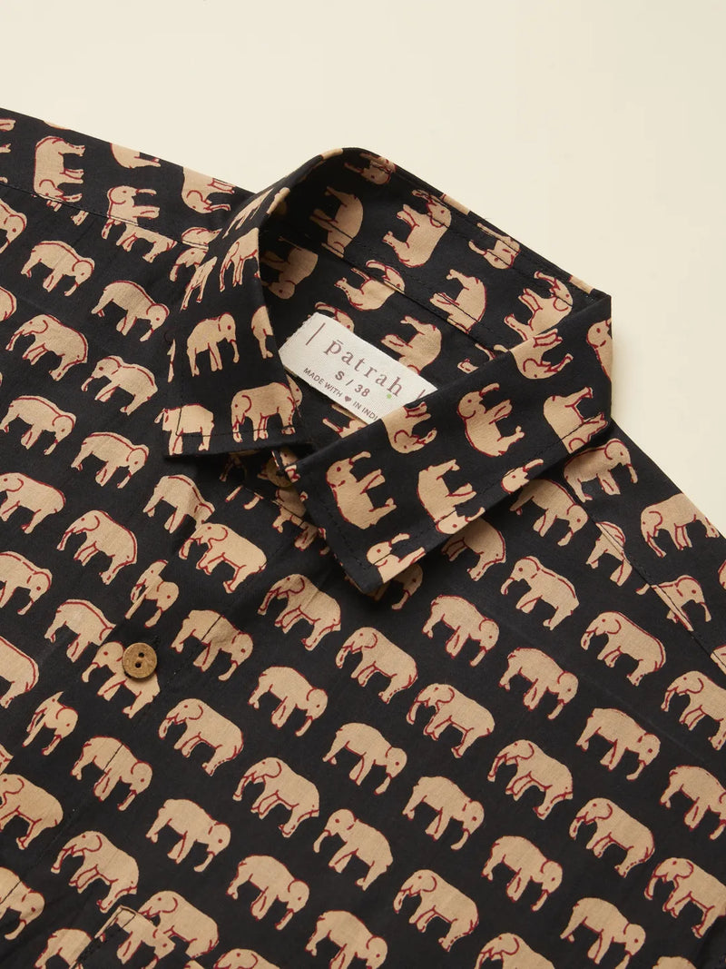 Patrah Block Black Elephant Printed Shirt