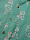 Patrah Block Teal Botanical Flower Printed Shirt