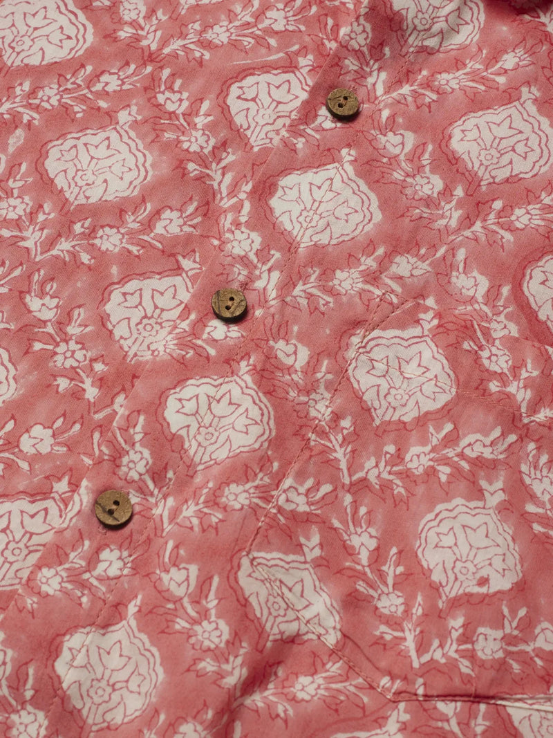 Patrah Block Summer Coral Handblock Printed Shirt