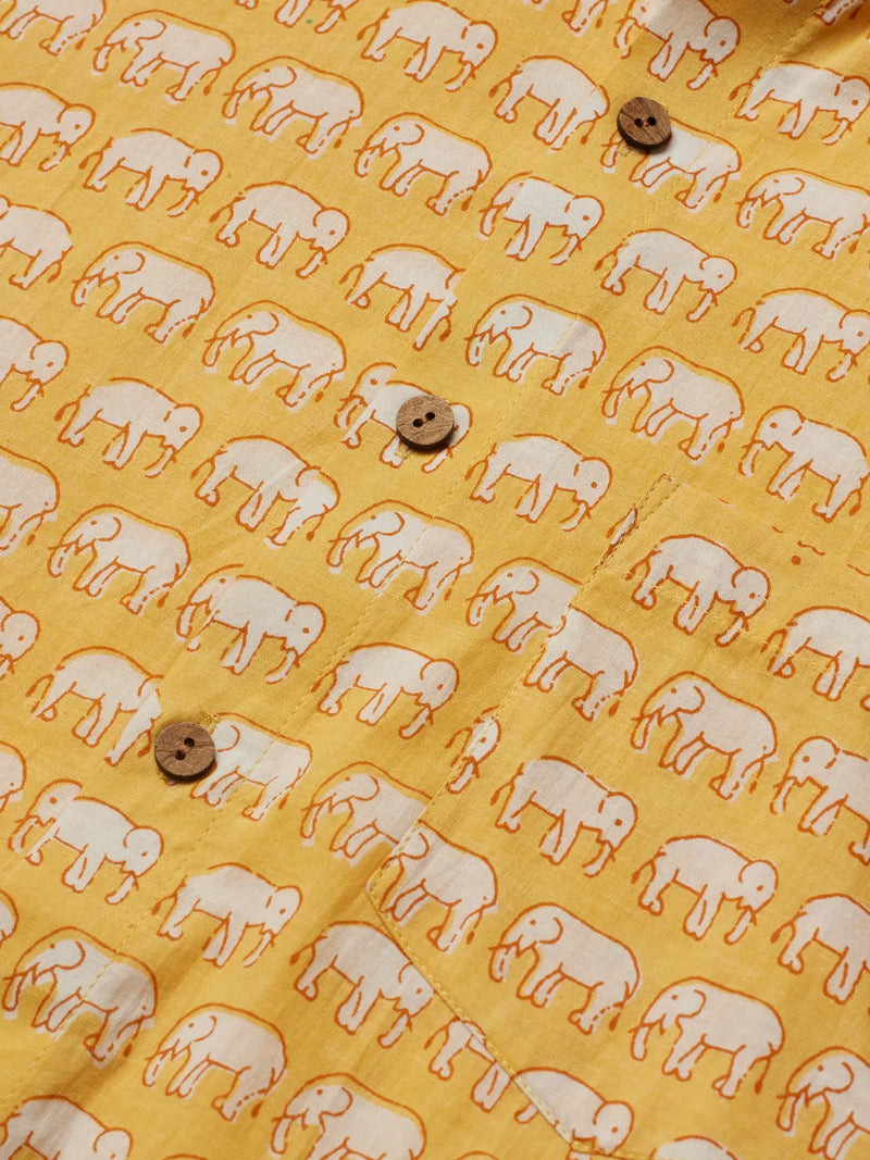 Patrah Block Yellow Elephant Printed Shirt