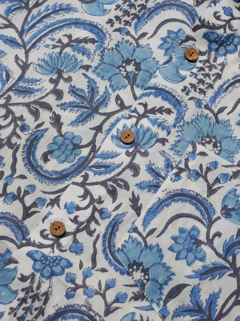 Patrah Block Blue Pottery Inspired Handblock Printed Shirt