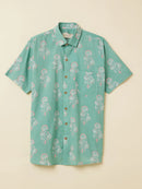 Patrah Block Teal Botanical Flower Printed Shirt