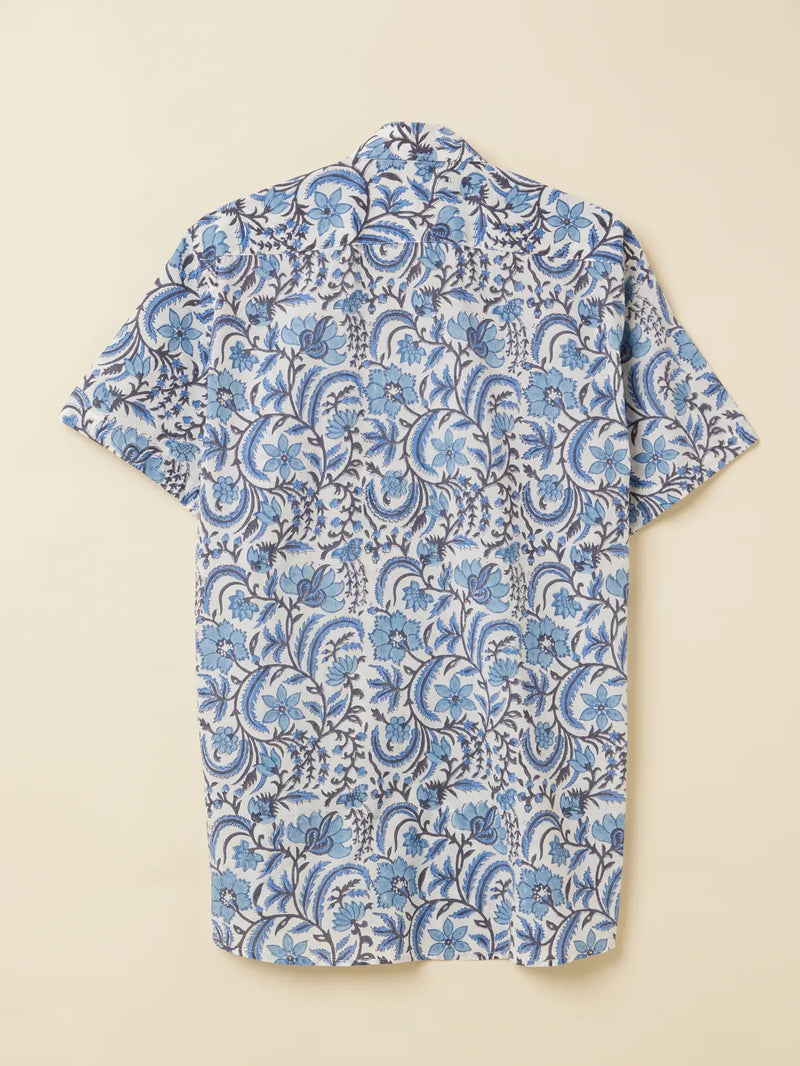 Patrah Block Blue Pottery Inspired Handblock Printed Shirt