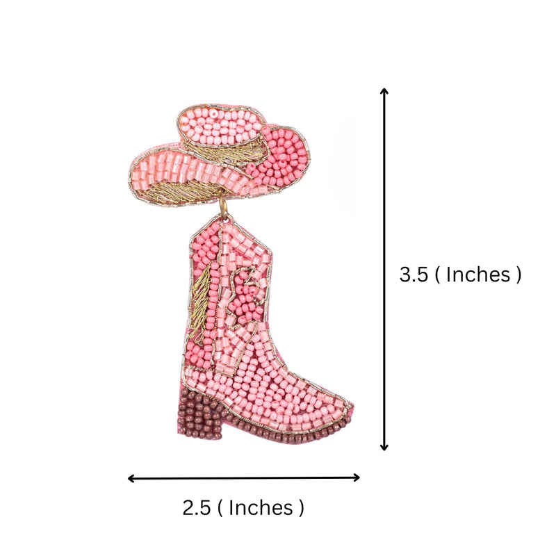 Pink Beaded Cowboy Boot and Hat Statement Earrings