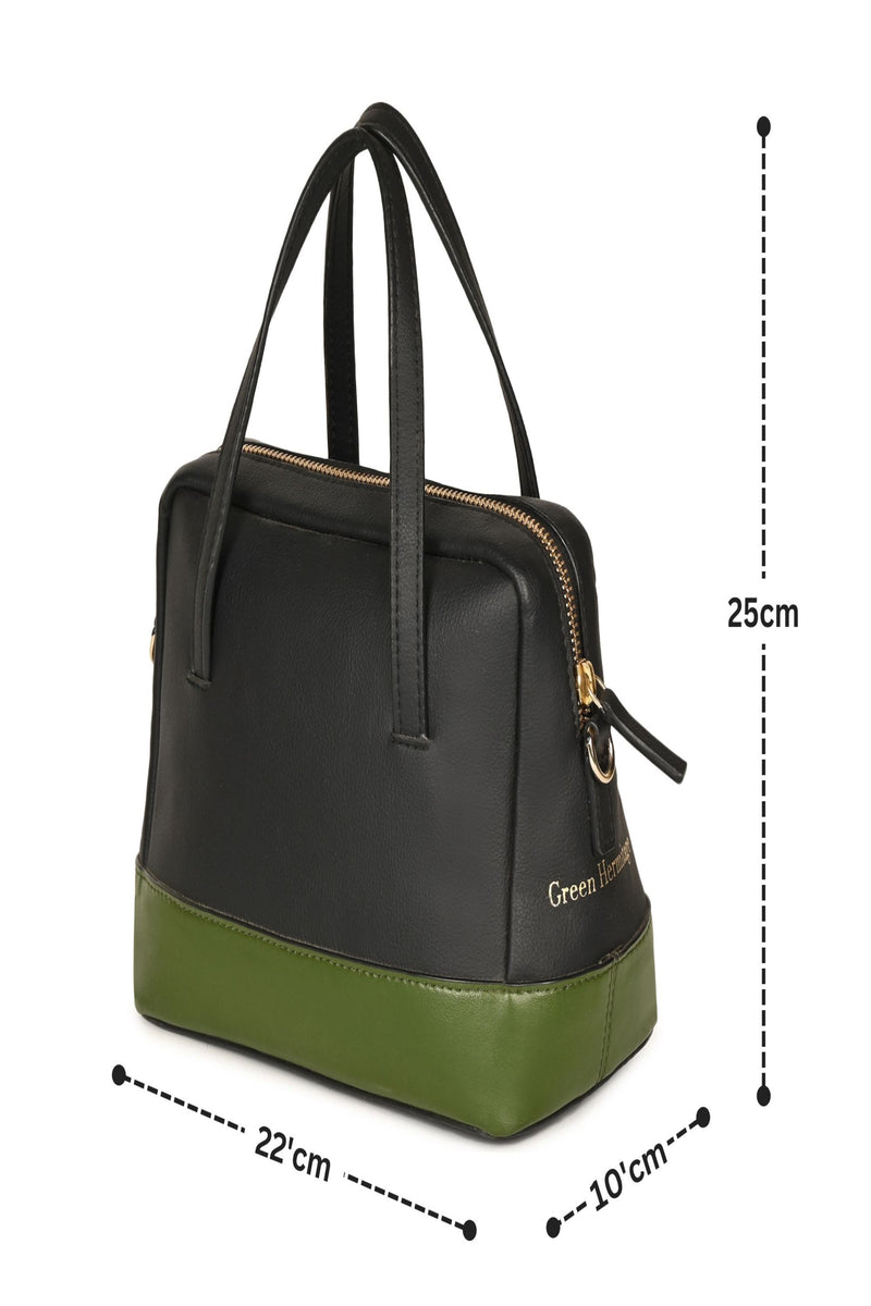 Green Hermitage Vanadey Vegan Leather Satchel/Crossbody Bag (Black & Green)