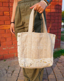 Eco Tote Hemp Bag | Beige & White