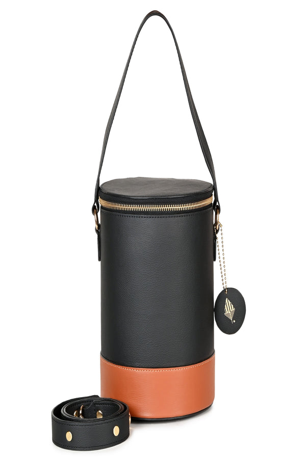 Green Hermitage Hemera Vegan Leather Bucket Bag (Black & Gingerbread)