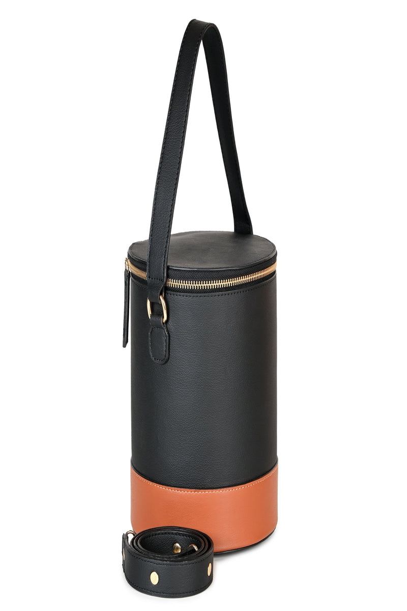 Green Hermitage Hemera Vegan Leather Bucket Bag (Black & Gingerbread)