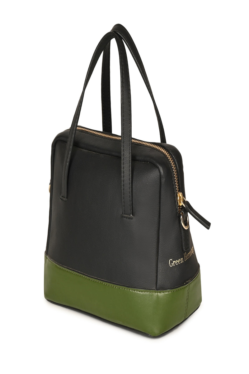 Green Hermitage Vanadey Vegan Leather Satchel/Crossbody Bag (Black & Green)