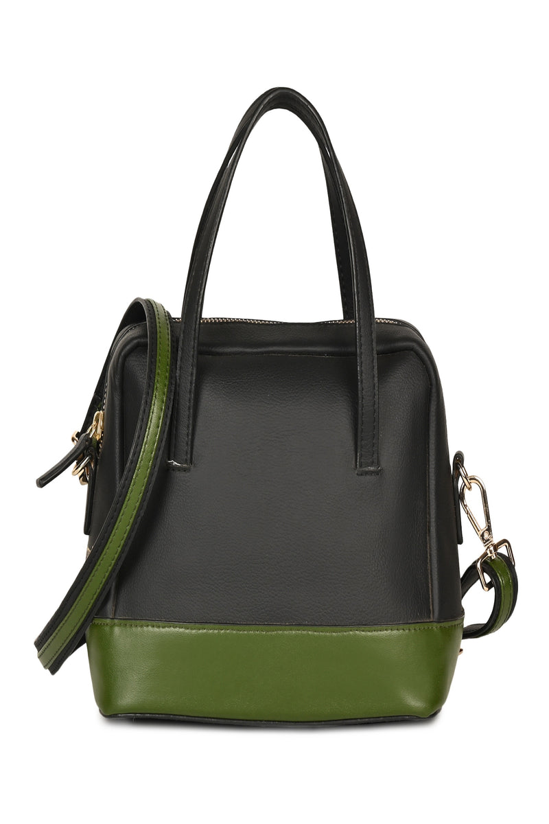 Green Hermitage Vanadey Vegan Leather Satchel/Crossbody Bag (Black & Green)
