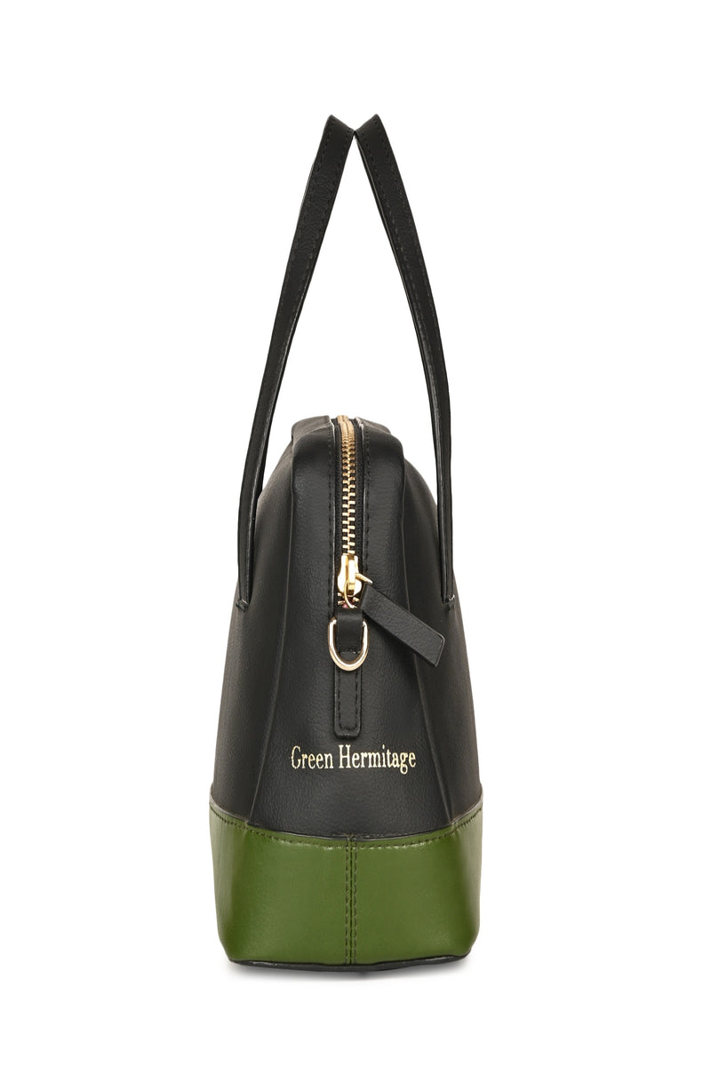 Green Hermitage Vanadey Vegan Leather Satchel/Crossbody Bag (Black & Green)