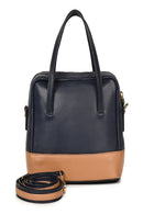 Green Hermitage Vanadey Vegan Leather Satchel/Crossbody Bag (Navy Blue & Caramel)
