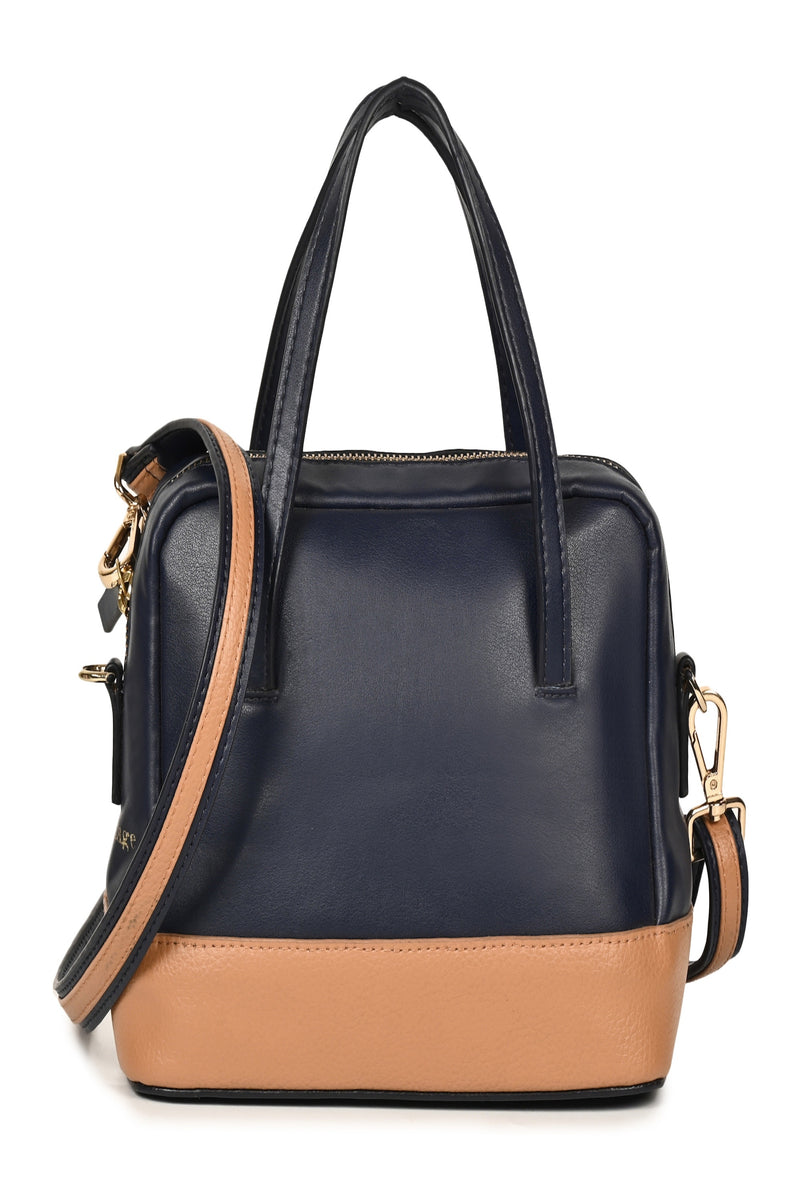 Green Hermitage Vanadey Vegan Leather Satchel/Crossbody Bag (Navy Blue & Caramel)