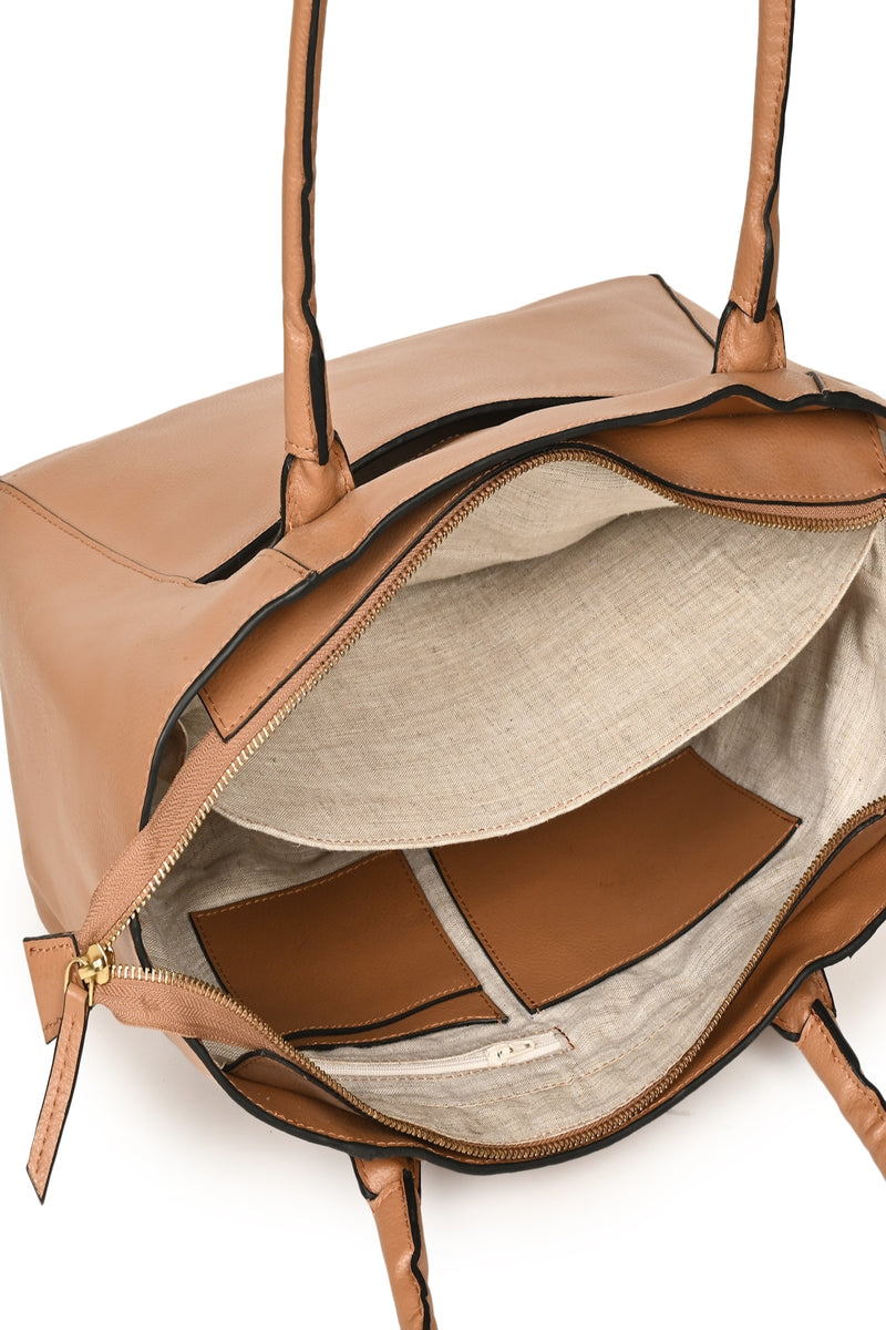 Green Hermitage Athena Vegan Leather Tote Bag (Caramel)