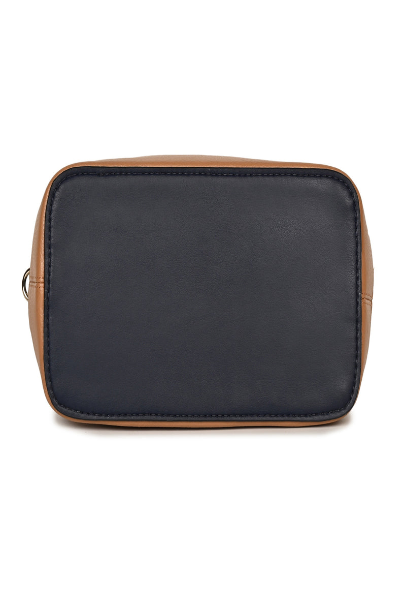 Green Hermitage Vanadey Vegan Leather Satchel/Crossbody Bag (Navy Blue & Caramel)