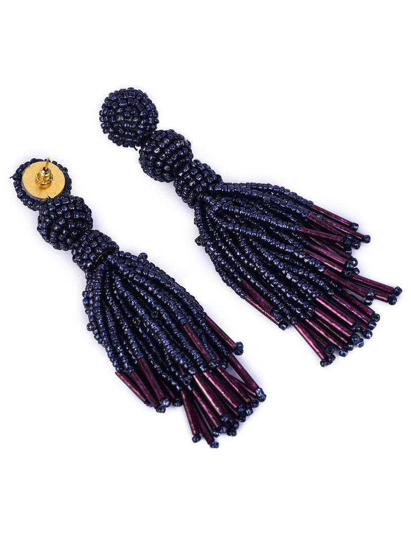 Chic Navy Blue Beaded Tassel Earrings - Sophisticated Statement jewellery