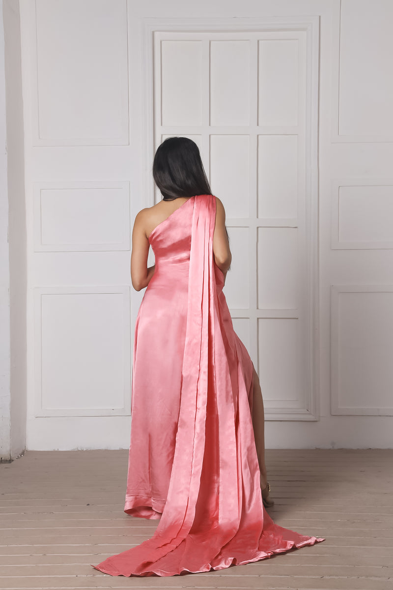 Dusky Rose Women Pink Cupro Satin Gown