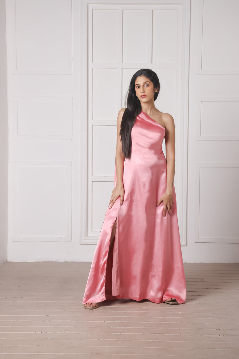 Dusky Rose Women Pink Cupro Satin Gown