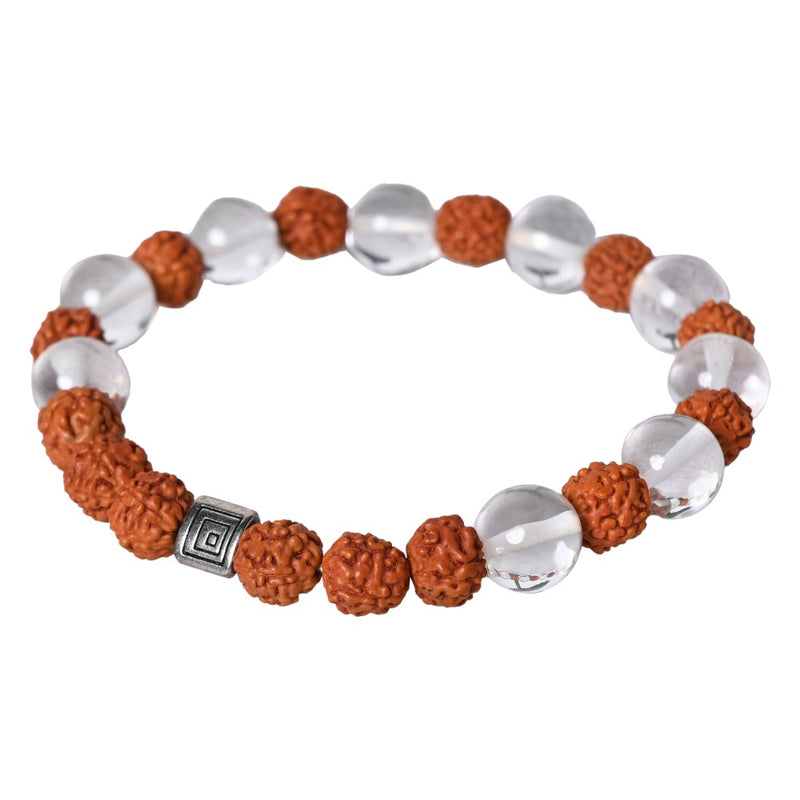 Healing Gemstone Bracelet - Quartz Crystal and Rudraksha Unite for Wellness