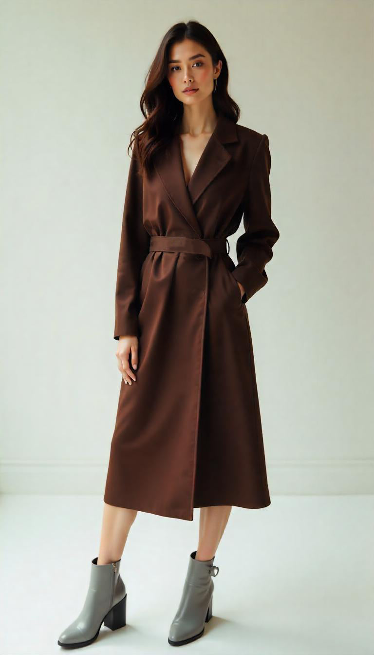 Cotton Twill Coffee Mocha Brown Trench Coat