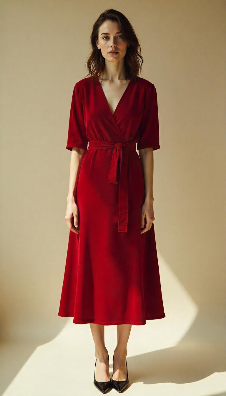 Red Velvet Wrap-Around Dress