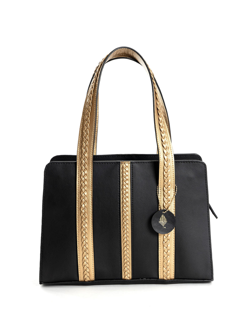 Green Hermitage Gaia Vegan Leather Shoulder Bag (Black & Gold)