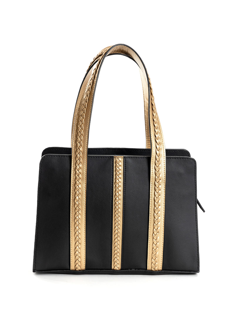 Green Hermitage Gaia Vegan Leather Shoulder Bag (Black & Gold)