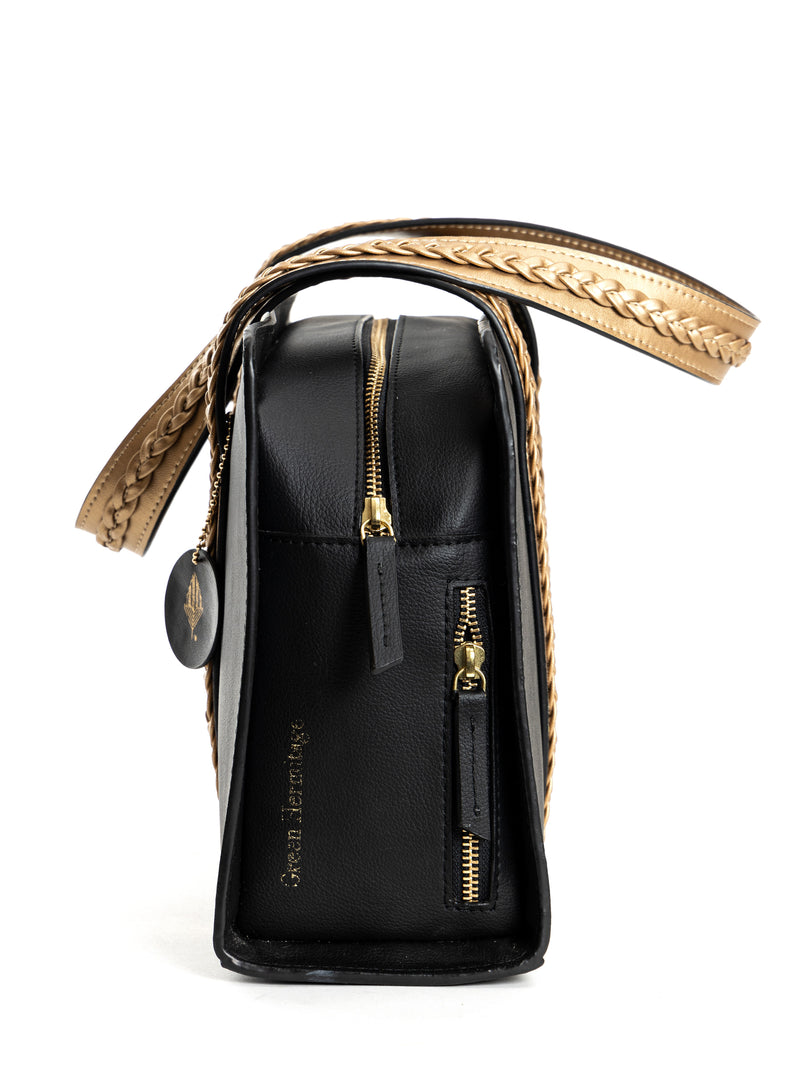 Green Hermitage Gaia Vegan Leather Shoulder Bag (Black & Gold)