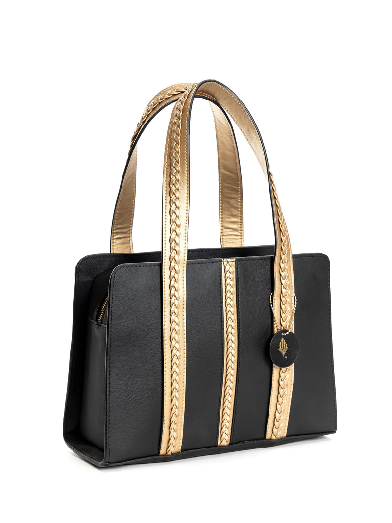 Green Hermitage Gaia Vegan Leather Shoulder Bag (Black & Gold)