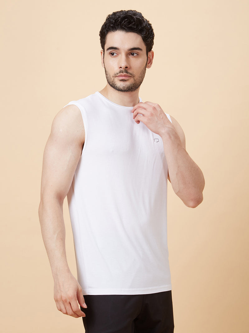 Roar for Good White Bamboo Gym Vest for Men | Anti odour, Anti Microbial and Super Soft | Comfortable Activewear Tanks