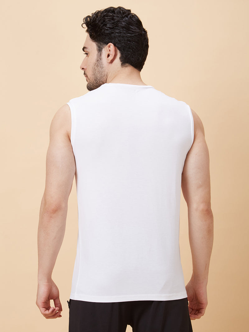 Roar for Good White Bamboo Gym Vest for Men | Anti odour, Anti Microbial and Super Soft | Comfortable Activewear Tanks