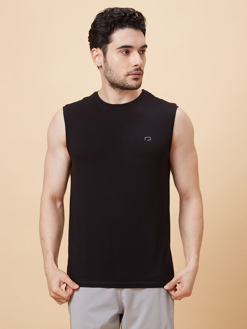 Roar for Good Black Bamboo Gym Vest for Men | Anti odour, Anti Microbial and Super Soft | Comfortable Activewear Tanks