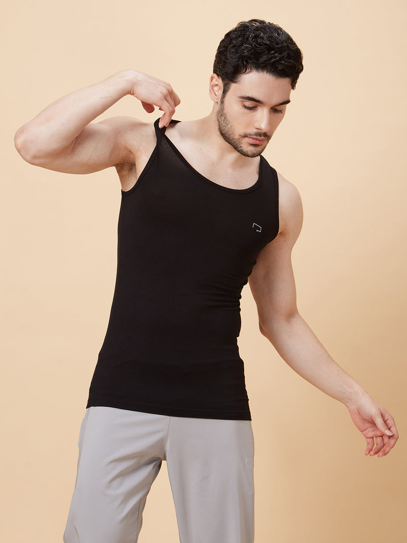 Roar for Good Black Bamboo Vest for Men | Regular Fit, Super Soft, and Thermoregulating | Anti odour and Anti Microbial