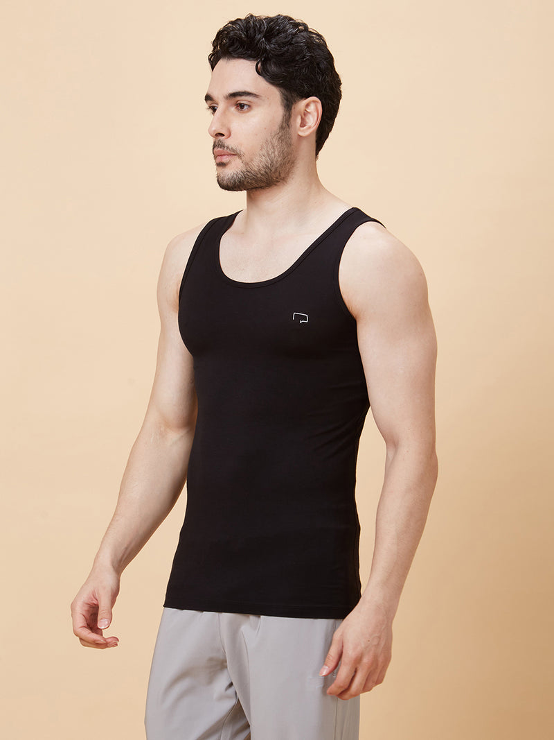 Roar for Good Black Bamboo Vest for Men | Regular Fit, Super Soft, and Thermoregulating | Anti odour and Anti Microbial