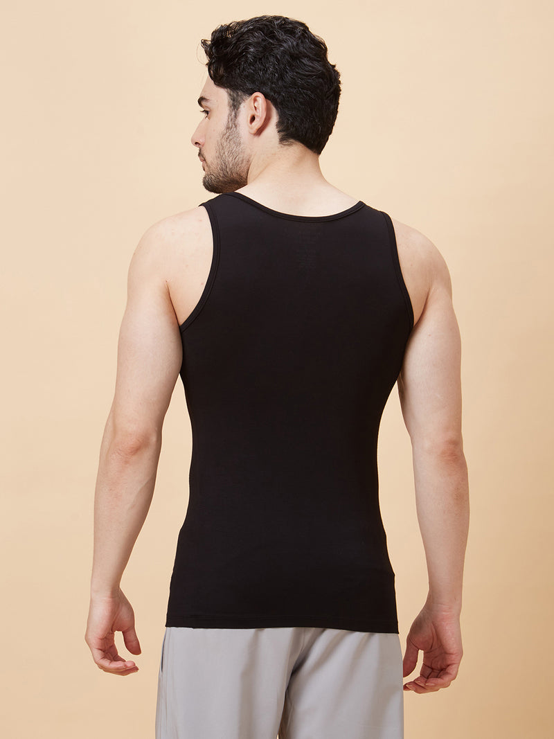 Roar for Good Black Bamboo Vest for Men | Regular Fit, Super Soft, and Thermoregulating | Anti odour and Anti Microbial