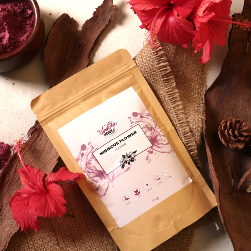 Vriksha Veda Pink Red Hibiscus Face & Hair Mask Powder