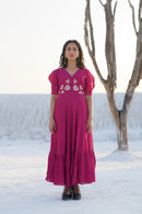 The Loom Art Raspberry Handwoven Chanderi Silk Dress