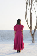 The Loom Art Raspberry Handwoven Chanderi Silk Dress