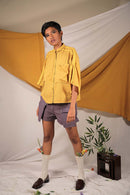 Ethically made Purple linen Shorts with patch pocket