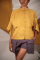 Ethically made Purple linen Shorts with patch pocket